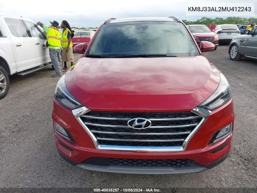 2021 Hyundai Tucson Ultimate VIN: KM8J33AL2MU412243 Lot: 40535257