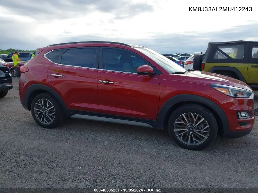 2021 Hyundai Tucson Ultimate VIN: KM8J33AL2MU412243 Lot: 40535257