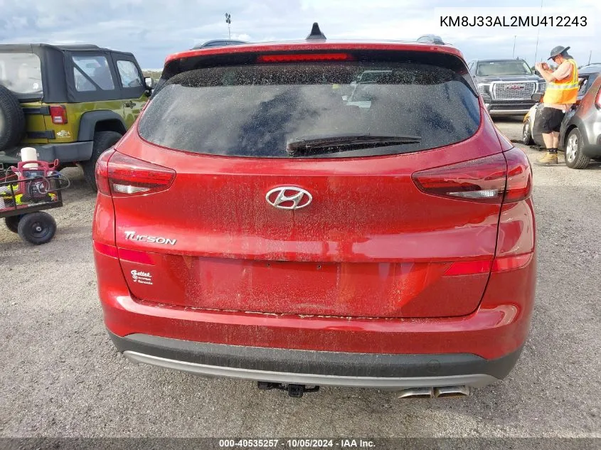 2021 Hyundai Tucson Ultimate VIN: KM8J33AL2MU412243 Lot: 40535257