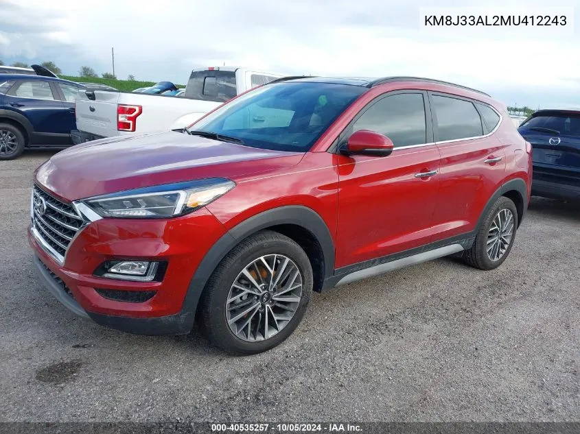 2021 Hyundai Tucson Ultimate VIN: KM8J33AL2MU412243 Lot: 40535257