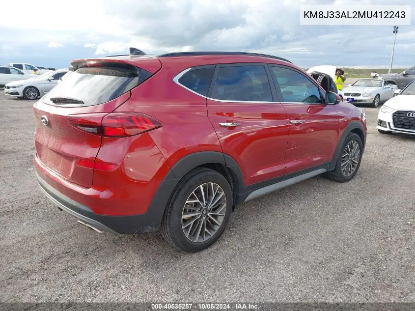 2021 Hyundai Tucson Ultimate VIN: KM8J33AL2MU412243 Lot: 40535257