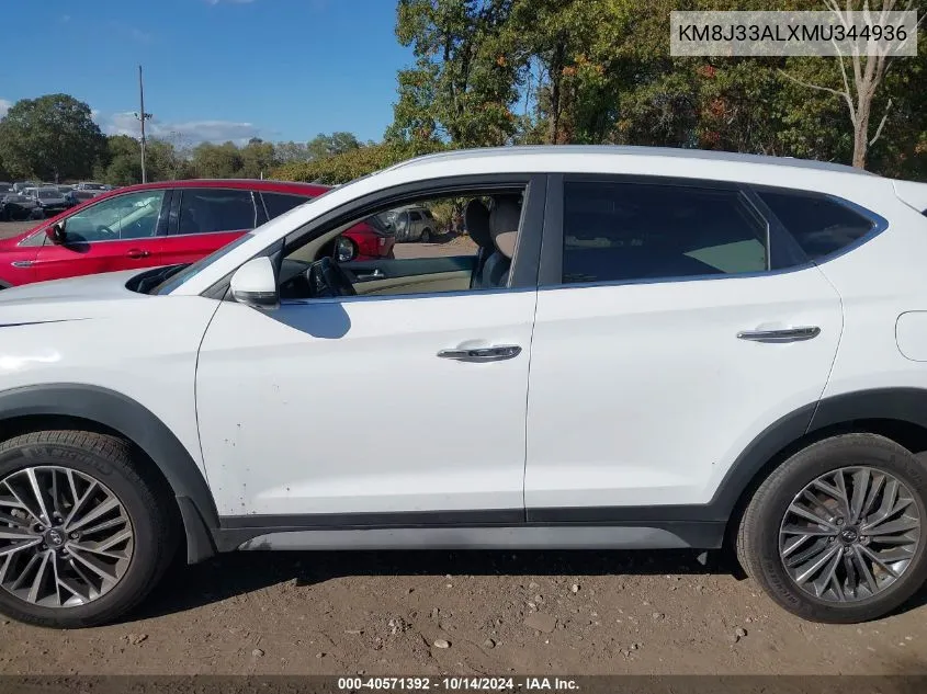 2021 Hyundai Tucson Limited VIN: KM8J33ALXMU344936 Lot: 40571392