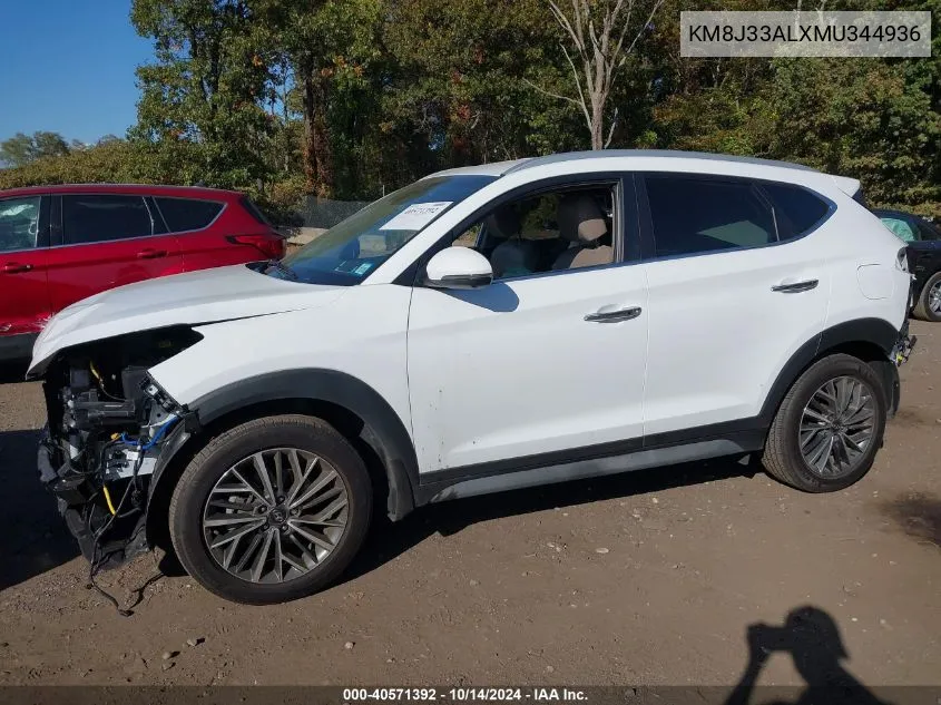 2021 Hyundai Tucson Limited VIN: KM8J33ALXMU344936 Lot: 40571392