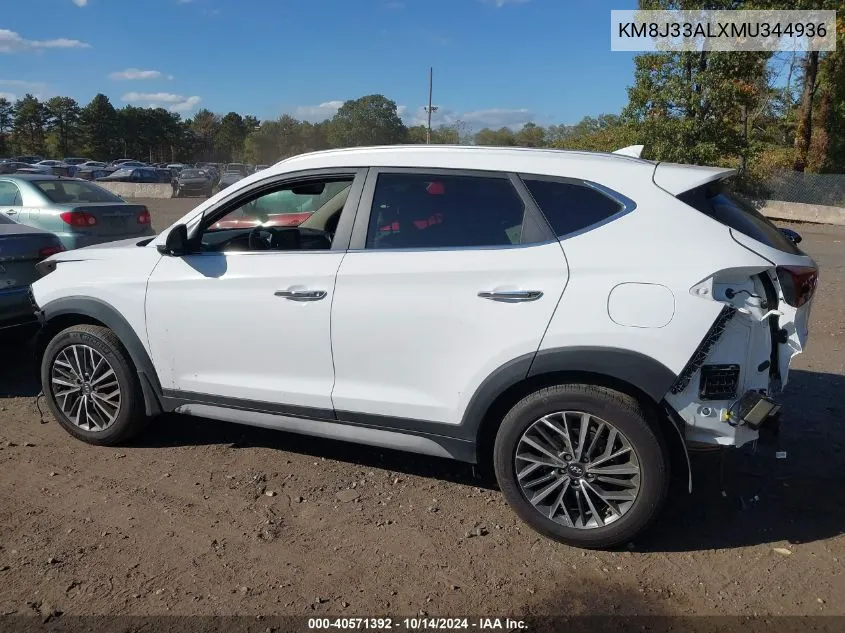 2021 Hyundai Tucson Limited VIN: KM8J33ALXMU344936 Lot: 40571392