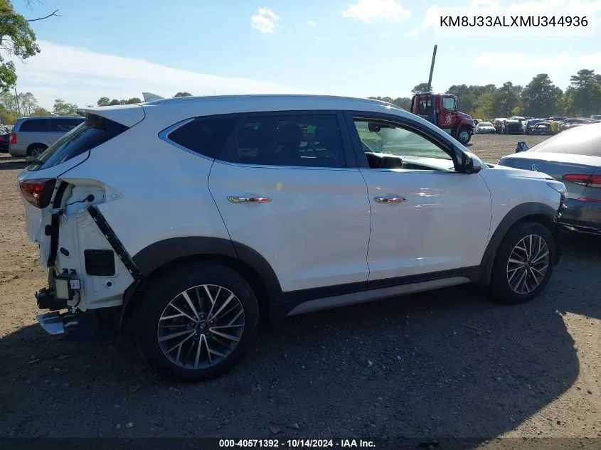 2021 Hyundai Tucson Limited VIN: KM8J33ALXMU344936 Lot: 40571392