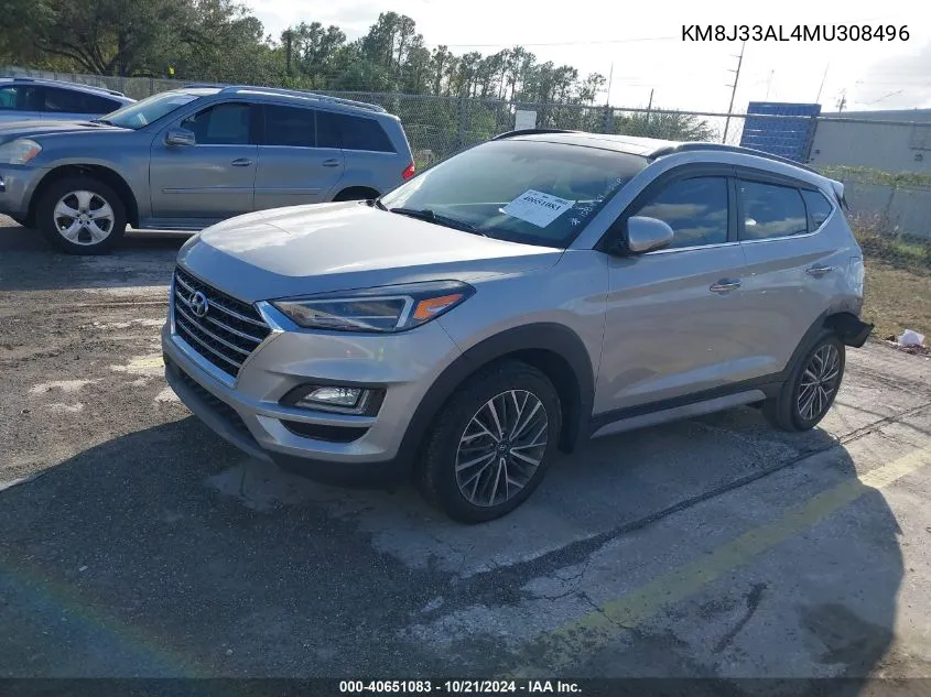 2021 Hyundai Tucson Ultimate VIN: KM8J33AL4MU308496 Lot: 40651083