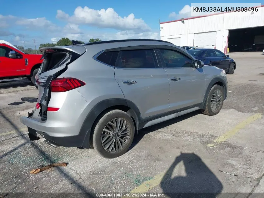 2021 Hyundai Tucson Ultimate VIN: KM8J33AL4MU308496 Lot: 40651083