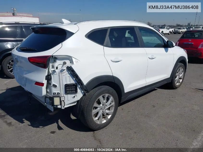 2021 Hyundai Tucson Value VIN: KM8J33A47MU386408 Lot: 40694083