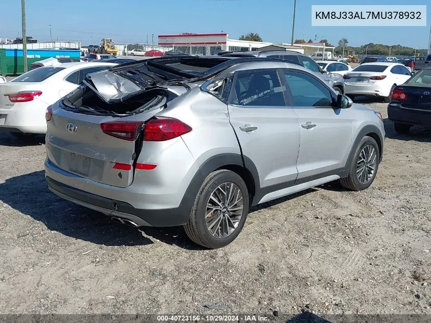 2021 Hyundai Tucson Ultimate VIN: KM8J33AL7MU378932 Lot: 40723156