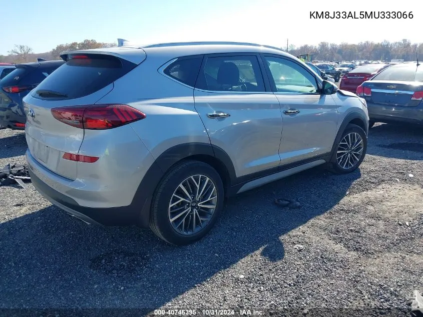 2021 Hyundai Tucson Limited VIN: KM8J33AL5MU333066 Lot: 40746395