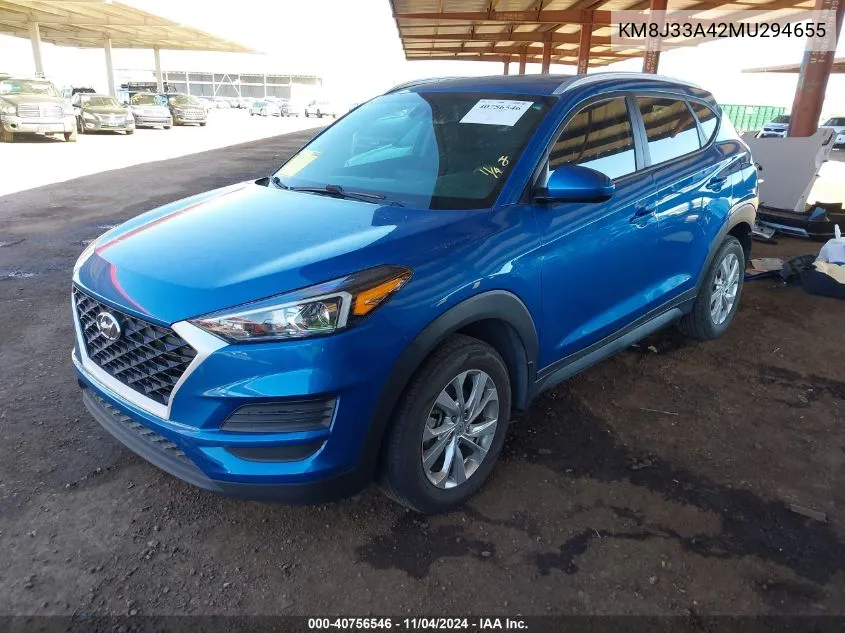 2021 Hyundai Tucson Value VIN: KM8J33A42MU294655 Lot: 40756546