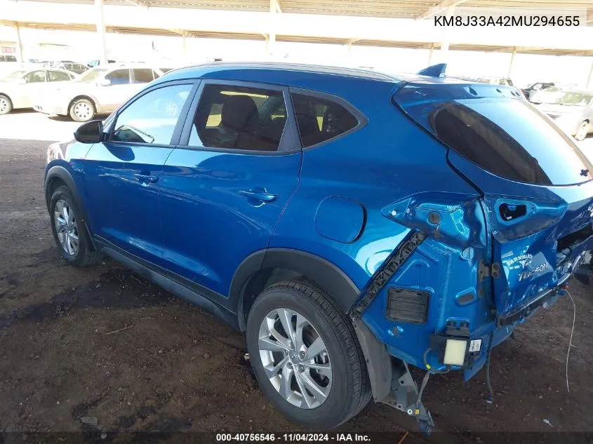 2021 Hyundai Tucson Value VIN: KM8J33A42MU294655 Lot: 40756546