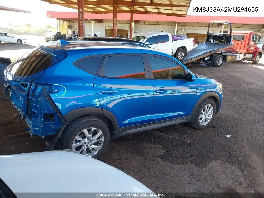 2021 Hyundai Tucson Value VIN: KM8J33A42MU294655 Lot: 40756546