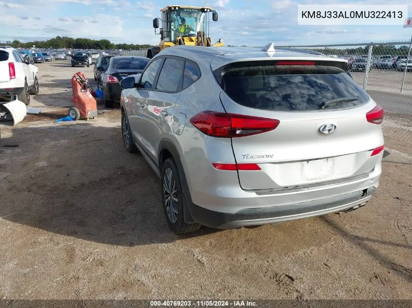 2021 Hyundai Tucson Sel VIN: KM8J33AL0MU322413 Lot: 40769203