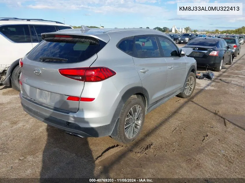 2021 Hyundai Tucson Sel VIN: KM8J33AL0MU322413 Lot: 40769203