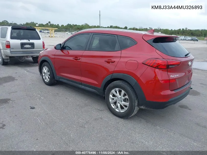 2021 Hyundai Tucson Value VIN: KM8J33A44MU326893 Lot: 40775496