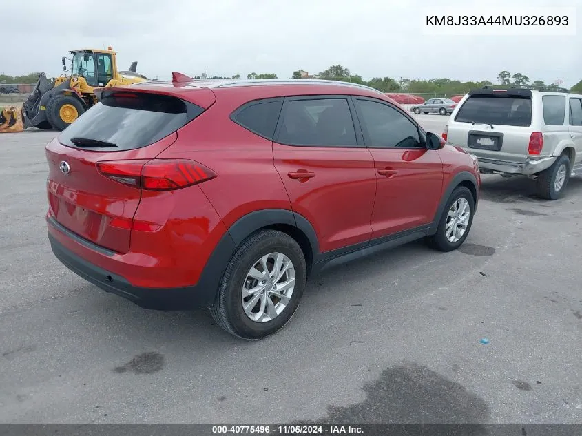 2021 Hyundai Tucson Value VIN: KM8J33A44MU326893 Lot: 40775496