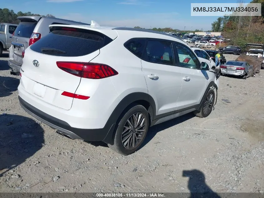 2021 Hyundai Tucson Sel VIN: KM8J33AL7MU334056 Lot: 40838105