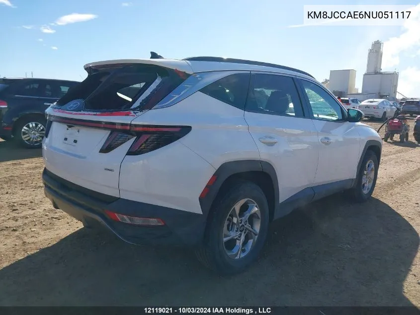 2022 Hyundai Tucson Sel VIN: KM8JCCAE6NU051117 Lot: 12119021