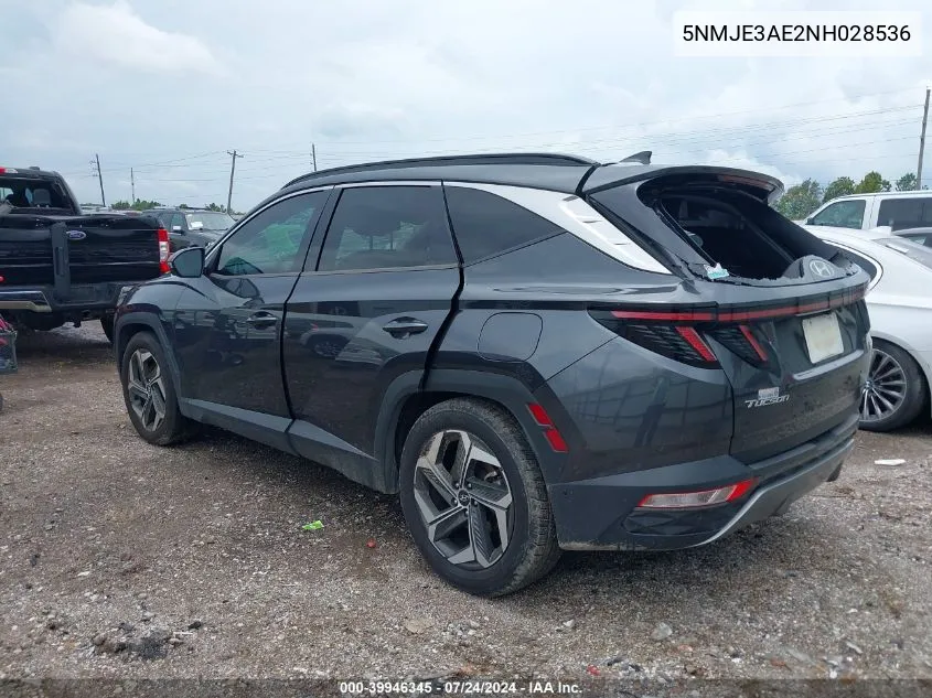 2022 Hyundai Tucson Limited VIN: 5NMJE3AE2NH028536 Lot: 39946345