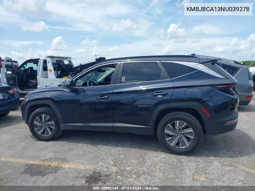 2022 Hyundai Tucson Hybrid Blue VIN: KM8JBCA13NU039278 Lot: 39992144