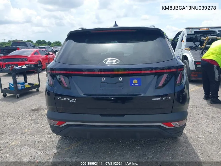 2022 Hyundai Tucson Hybrid Blue VIN: KM8JBCA13NU039278 Lot: 39992144