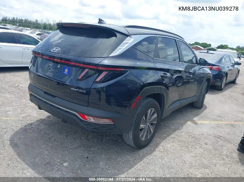 2022 Hyundai Tucson Hybrid Blue VIN: KM8JBCA13NU039278 Lot: 39992144