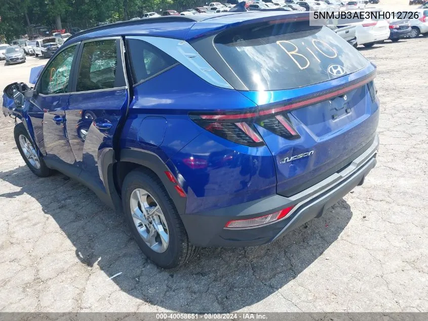 2022 Hyundai Tucson Sel VIN: 5NMJB3AE3NH012726 Lot: 40058651