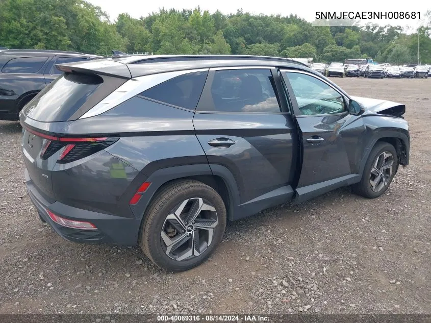 2022 Hyundai Tucson Sel VIN: 5NMJFCAE3NH008681 Lot: 40089316