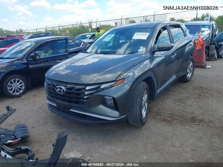 2022 Hyundai Tucson Se VIN: 5NMJA3AE6NH008026 Lot: 40199880