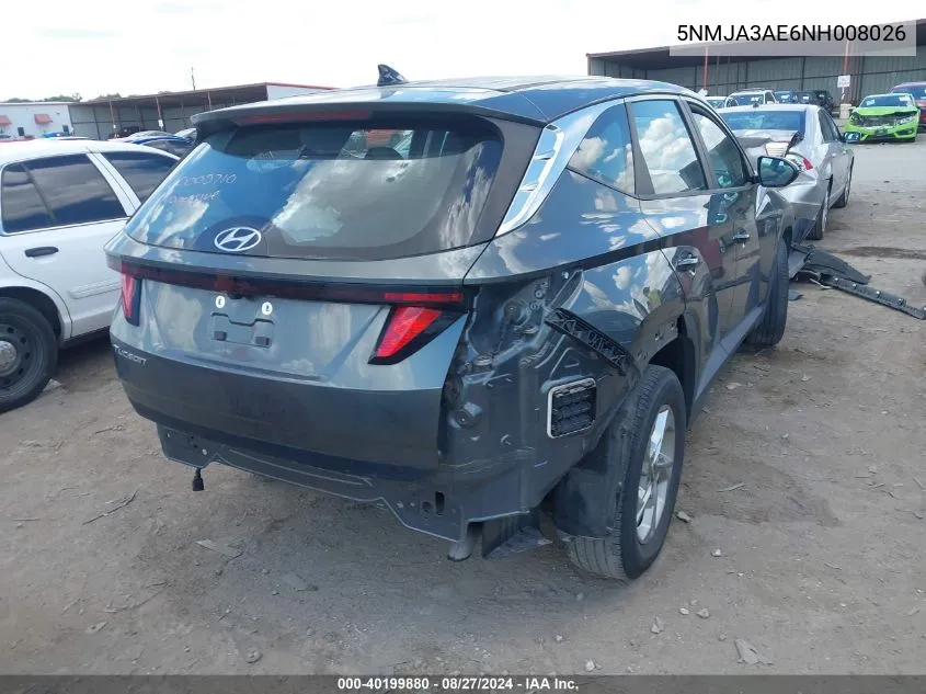 2022 Hyundai Tucson Se VIN: 5NMJA3AE6NH008026 Lot: 40199880