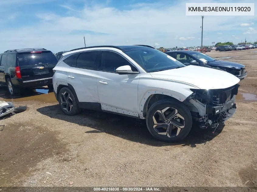 2022 Hyundai Tucson Limited VIN: KM8JE3AE0NU119020 Lot: 40216038