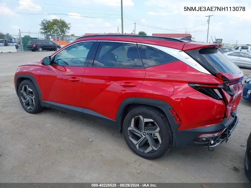 2022 Hyundai Tucson Limited VIN: 5NMJE3AE7NH113078 Lot: 40228528