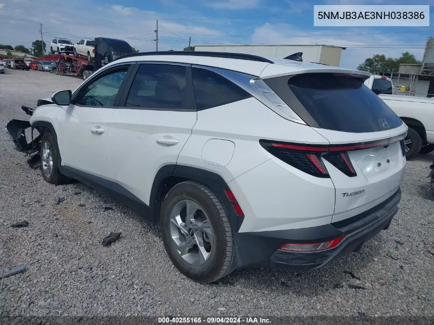 2022 Hyundai Tucson Sel VIN: 5NMJB3AE3NH038386 Lot: 40255165