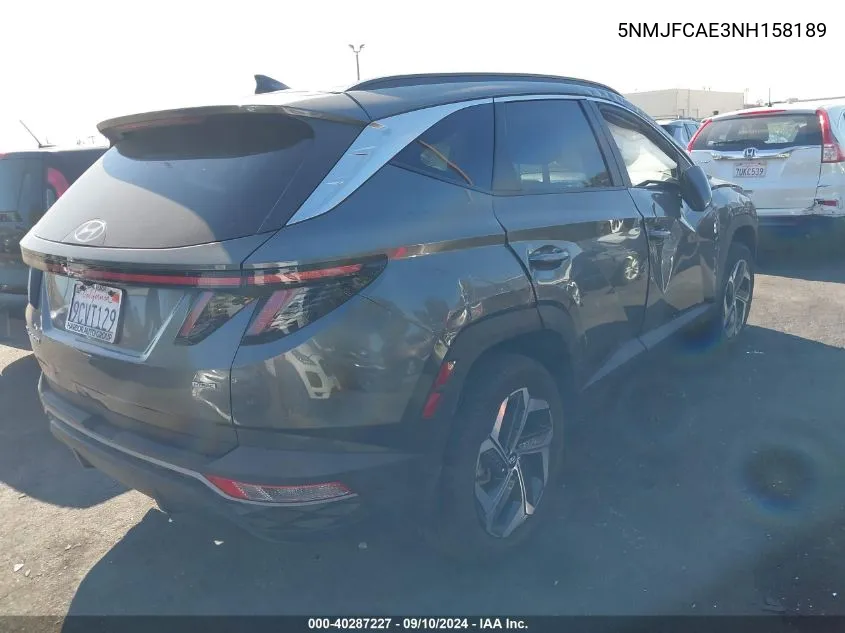 2022 Hyundai Tucson Sel VIN: 5NMJFCAE3NH158189 Lot: 40287227