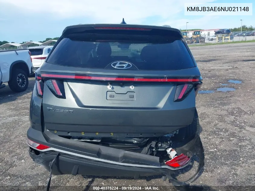 2022 Hyundai Tucson Sel VIN: KM8JB3AE6NU021148 Lot: 40375224