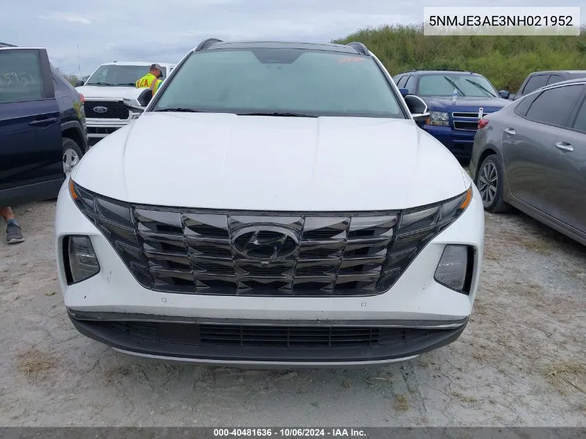 2022 Hyundai Tucson Limited VIN: 5NMJE3AE3NH021952 Lot: 40481636