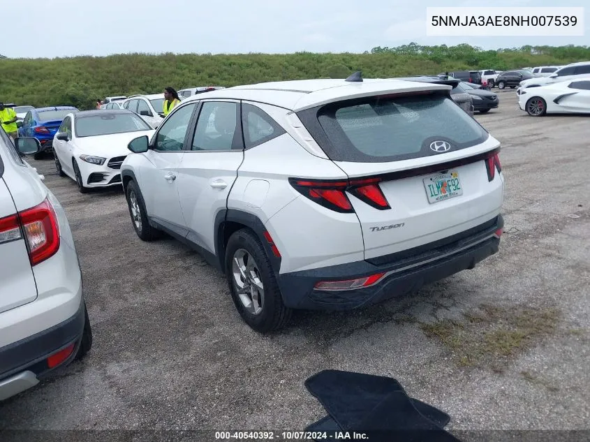 2022 Hyundai Tucson Se VIN: 5NMJA3AE8NH007539 Lot: 40540392