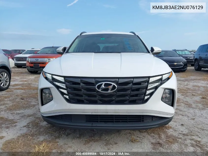 2022 Hyundai Tucson Sel VIN: KM8JB3AE2NU076129 Lot: 40599584