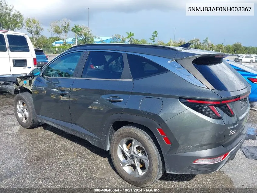 2022 Hyundai Tucson Sel VIN: 5NMJB3AE0NH003367 Lot: 40646364