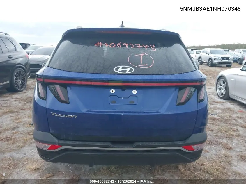 2022 Hyundai Tucson Sel VIN: 5NMJB3AE1NH070348 Lot: 40692743