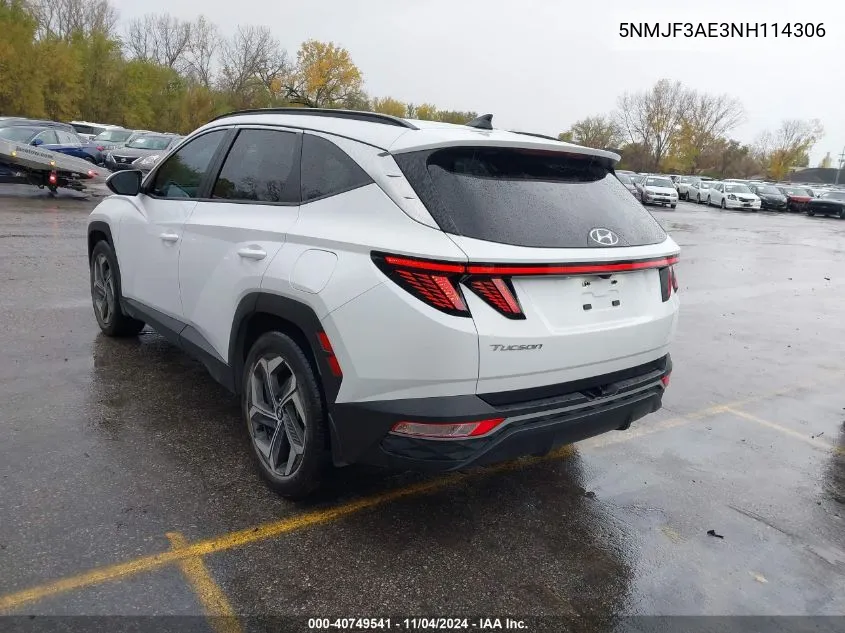 2022 Hyundai Tucson Sel VIN: 5NMJF3AE3NH114306 Lot: 40749541