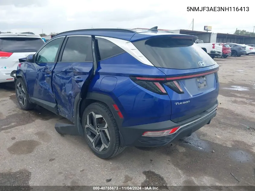 2022 Hyundai Tucson Sel VIN: 5NMJF3AE3NH116413 Lot: 40755673