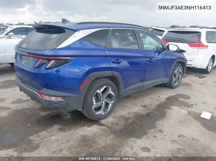 2022 Hyundai Tucson Sel VIN: 5NMJF3AE3NH116413 Lot: 40755673