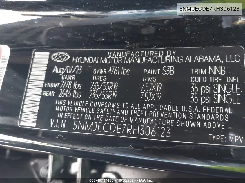 5NMJECDE7RH306123 2024 Hyundai Tucson Limited