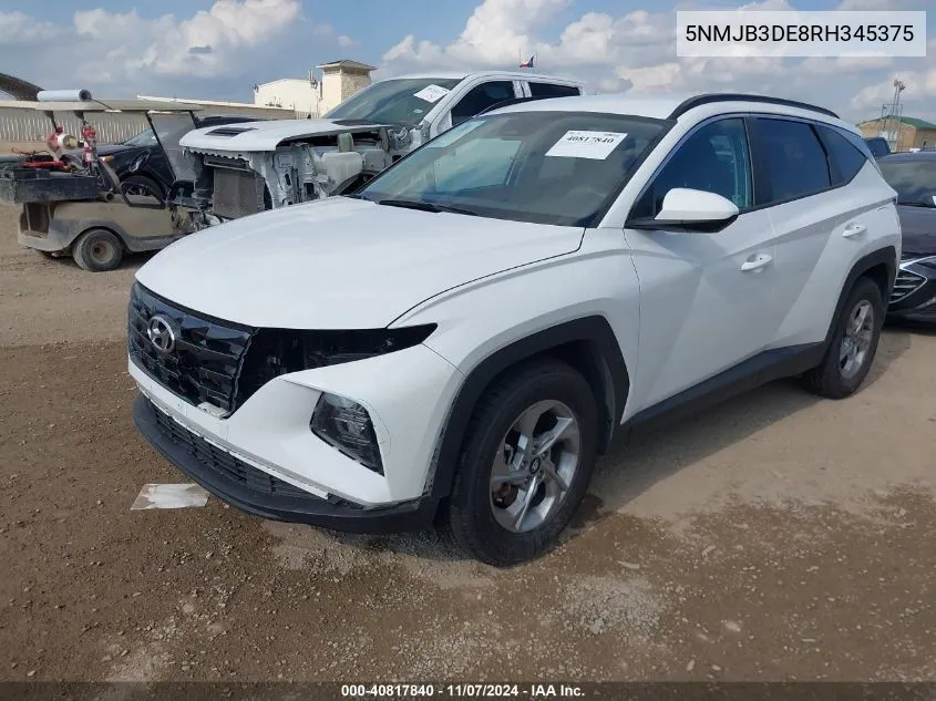 2024 Hyundai Tucson Sel VIN: 5NMJB3DE8RH345375 Lot: 40817840