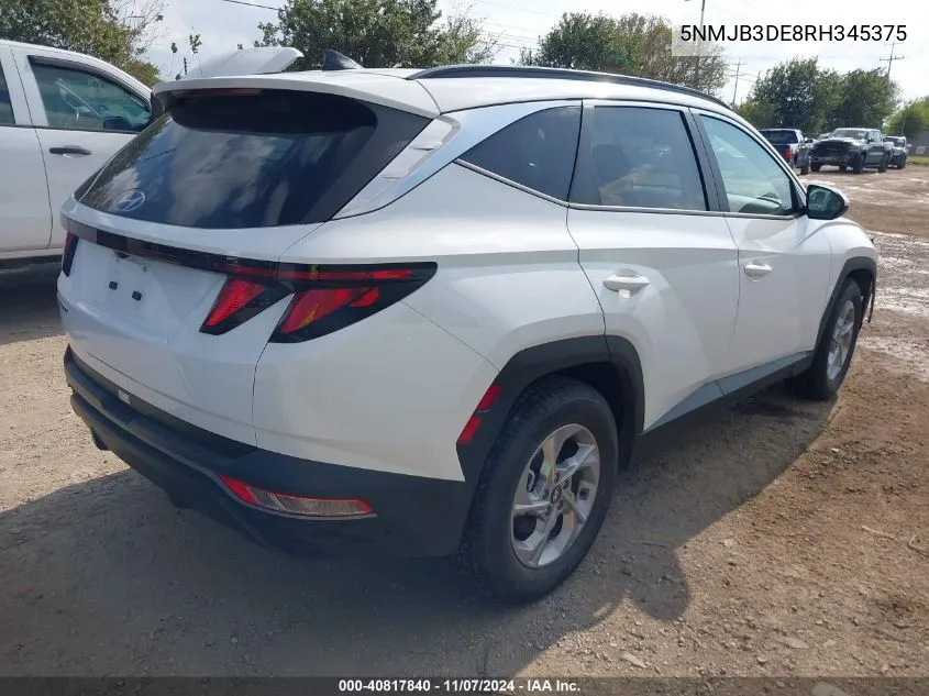 2024 Hyundai Tucson Sel VIN: 5NMJB3DE8RH345375 Lot: 40817840