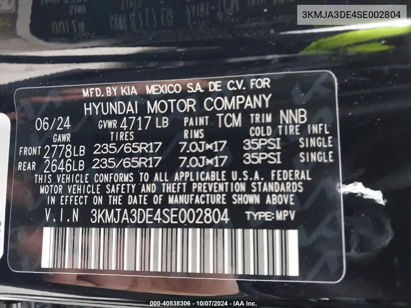 3KMJA3DE4SE002804 2025 Hyundai Tucson Se