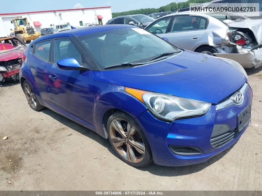 2012 Hyundai Veloster Base W/Gray VIN: KMHTC6AD9CU042751 Lot: 39734806