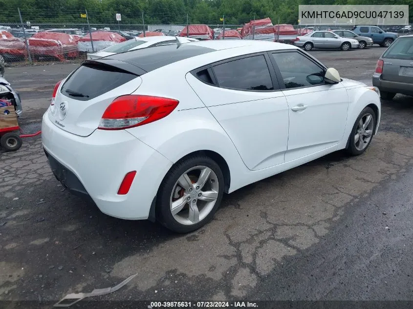 2012 Hyundai Veloster Base W/Gray VIN: KMHTC6AD9CU047139 Lot: 39875631